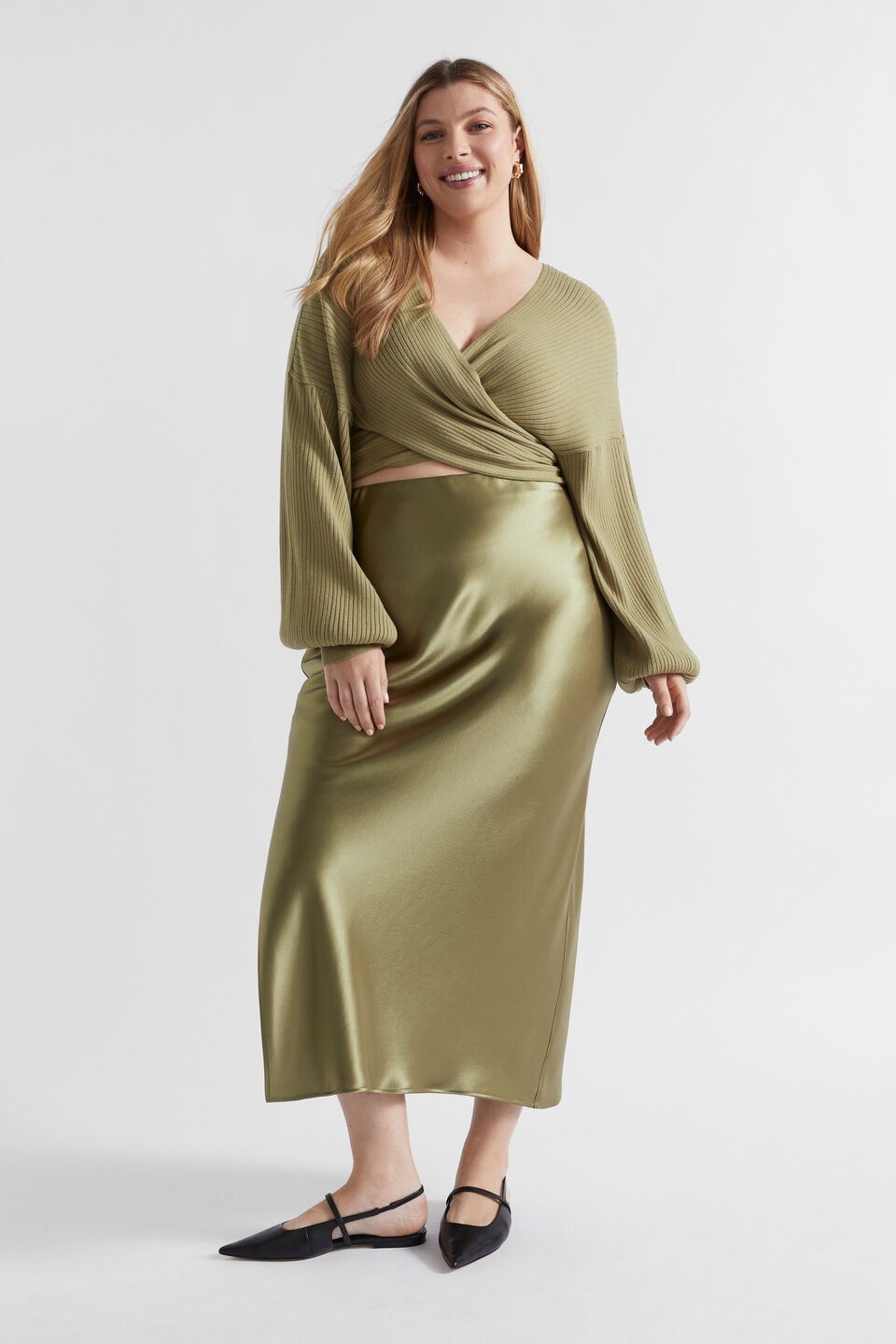 Rib Wrap Front Knit  Pistachio