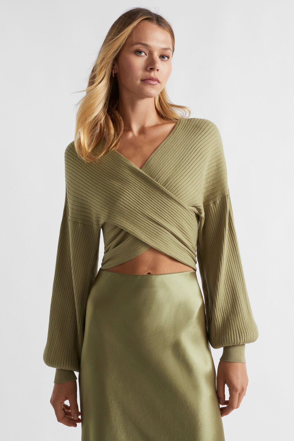 Rib Wrap Front Knit  Pistachio