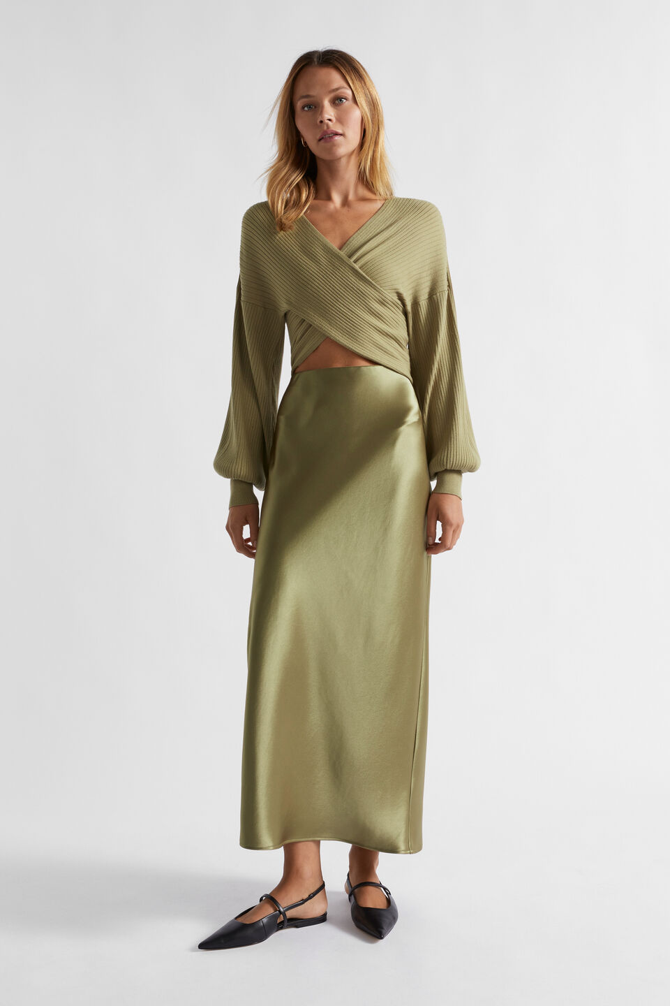 Rib Wrap Front Knit  Pistachio