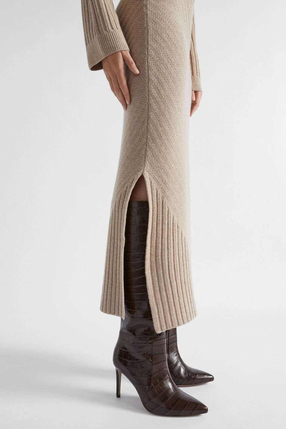 Diagonal Rib Skirt  Champagne Beige Marle
