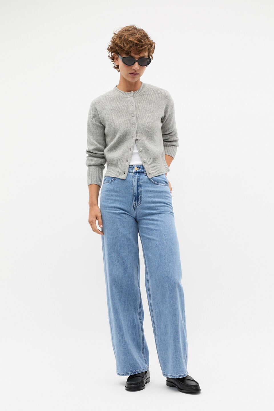 Merino Button Up Knit Cardigan  Silver Marle