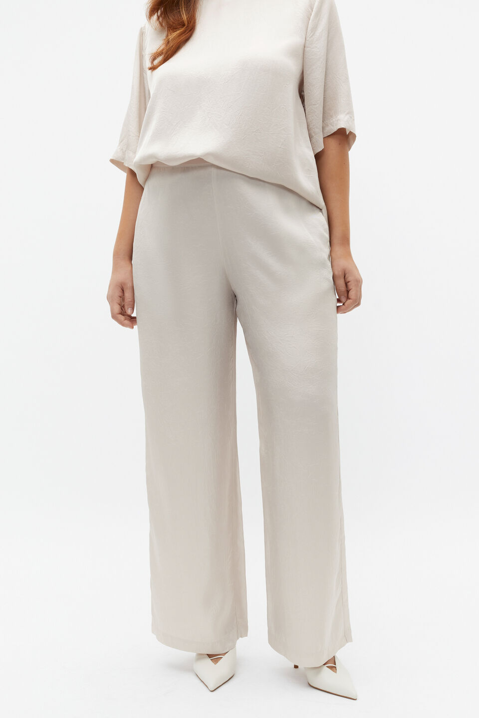Textured Satin Elasticated Pant  Oat