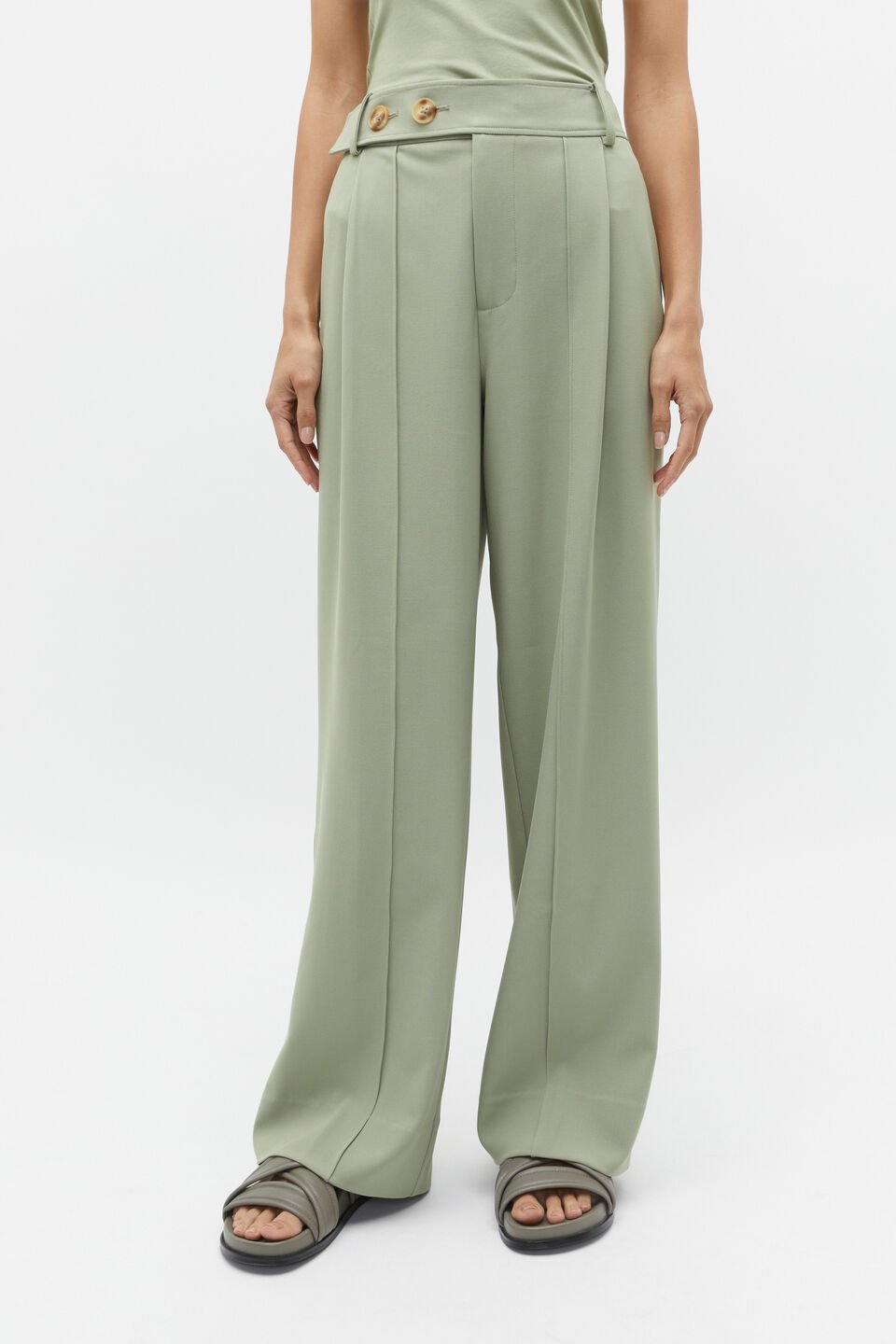 Button Detail Trouser  Pale Olive