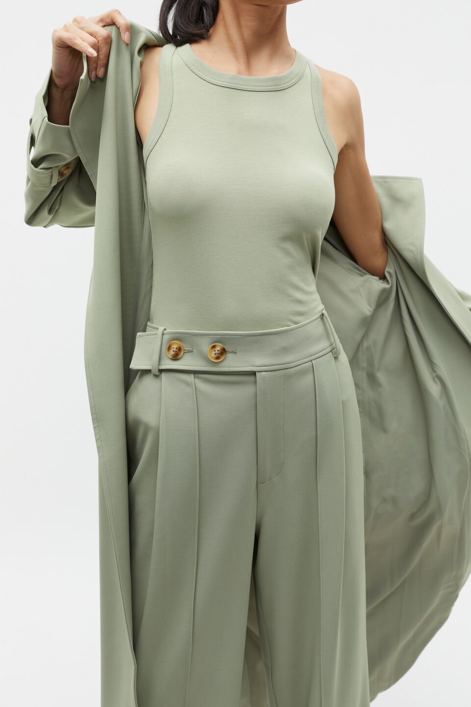Button Detail Trouser  Pale Olive