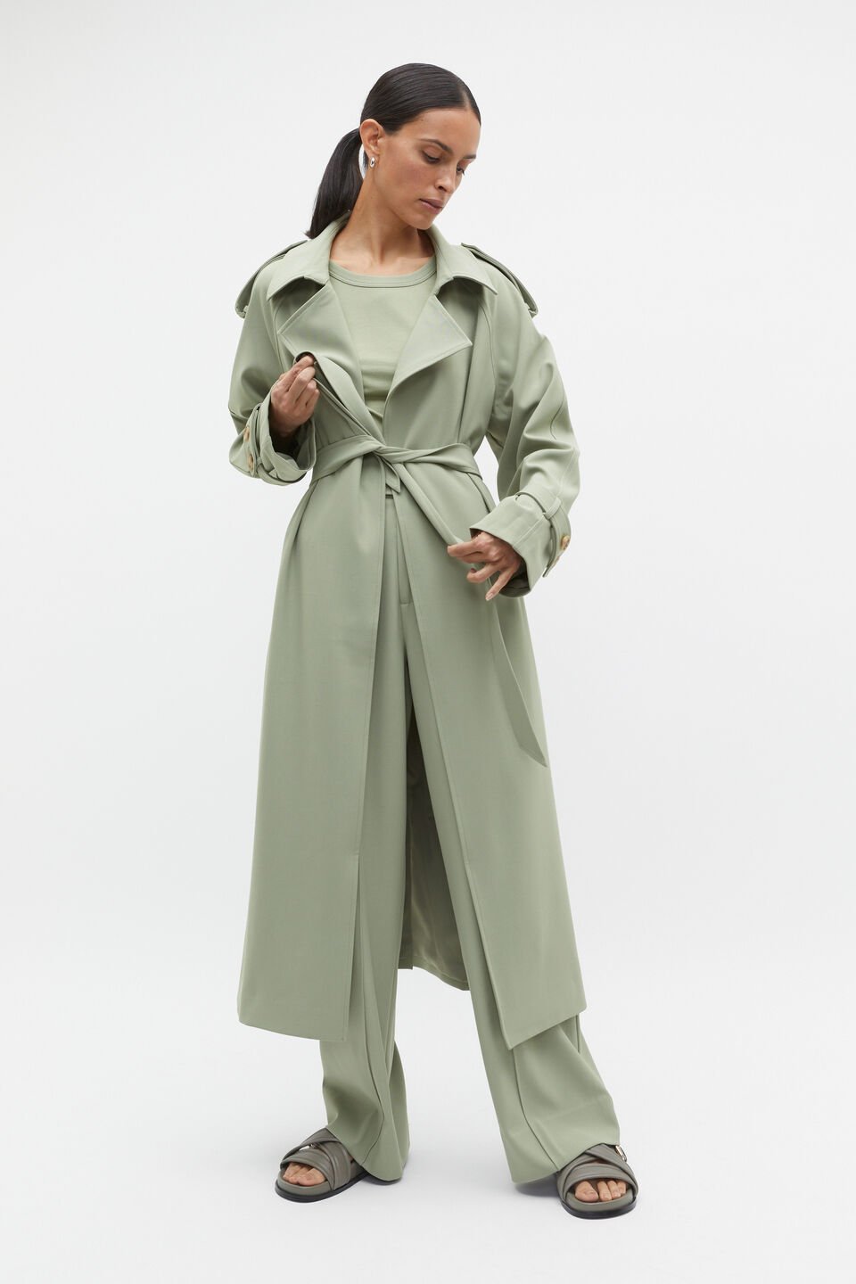 Button Detail Trouser  Pale Olive