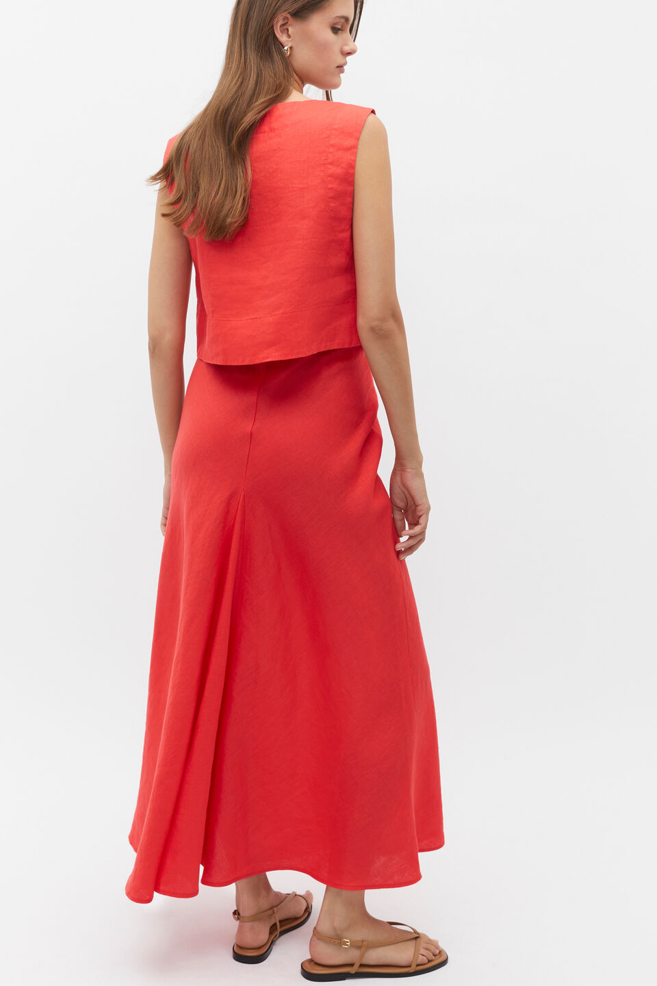 Linen Cropped Shell Top  Strawberry Red