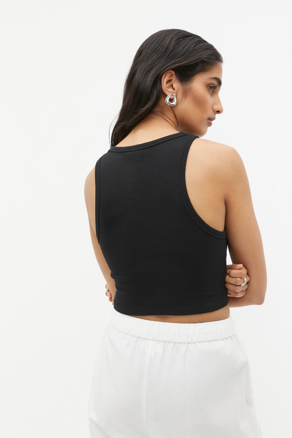 Cropped Rib Tank  Black
