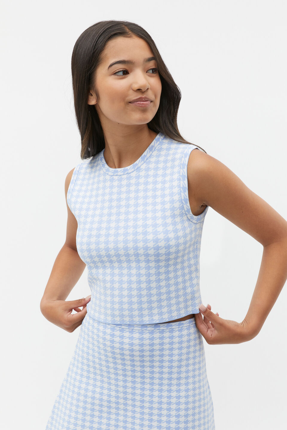 Houndstooth Knit Tank  Blue Jay