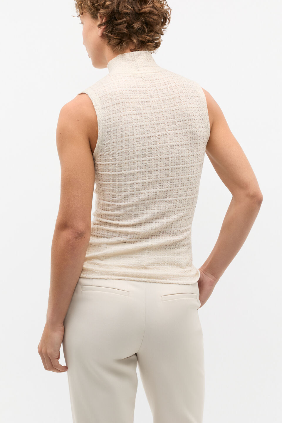 Textured Mock Neck Tank  Oat