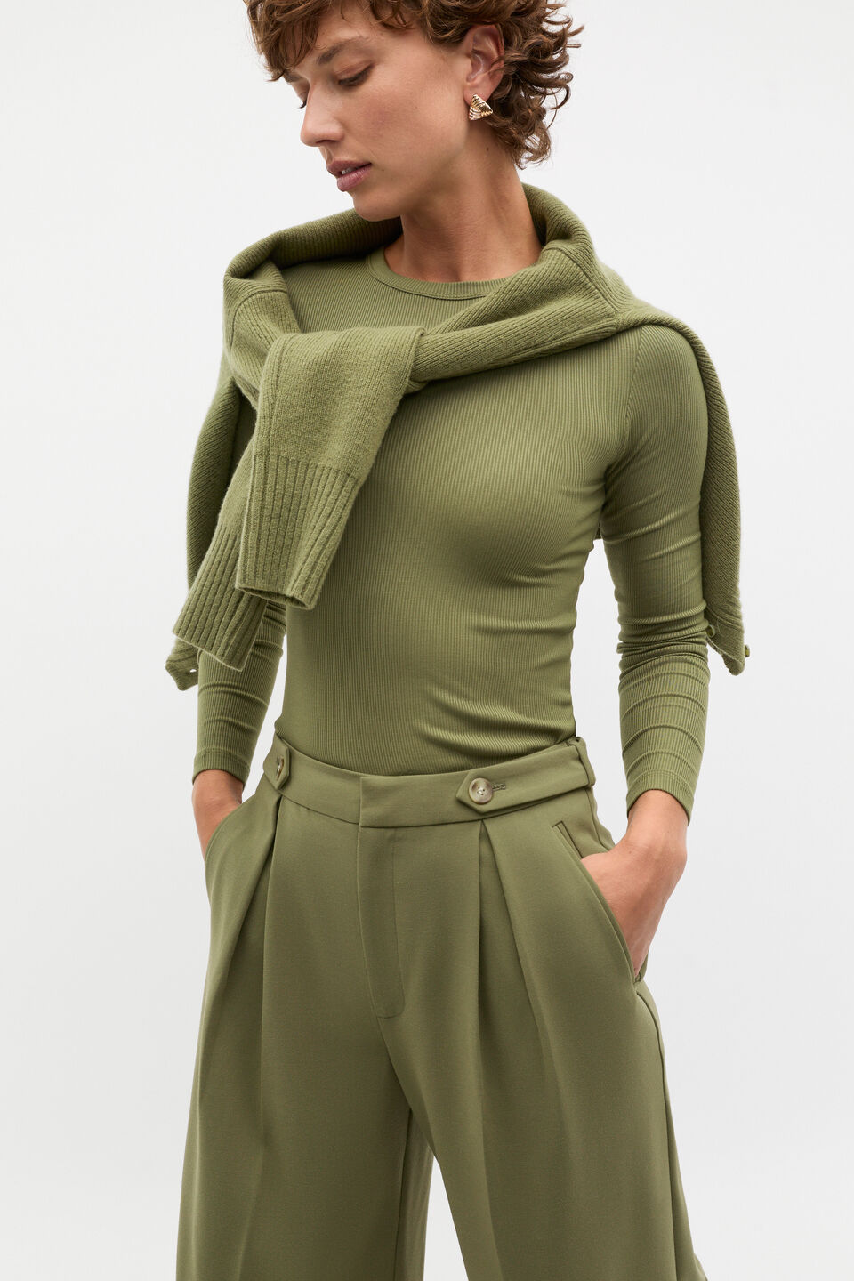 Button Tab Trouser  Rainforest