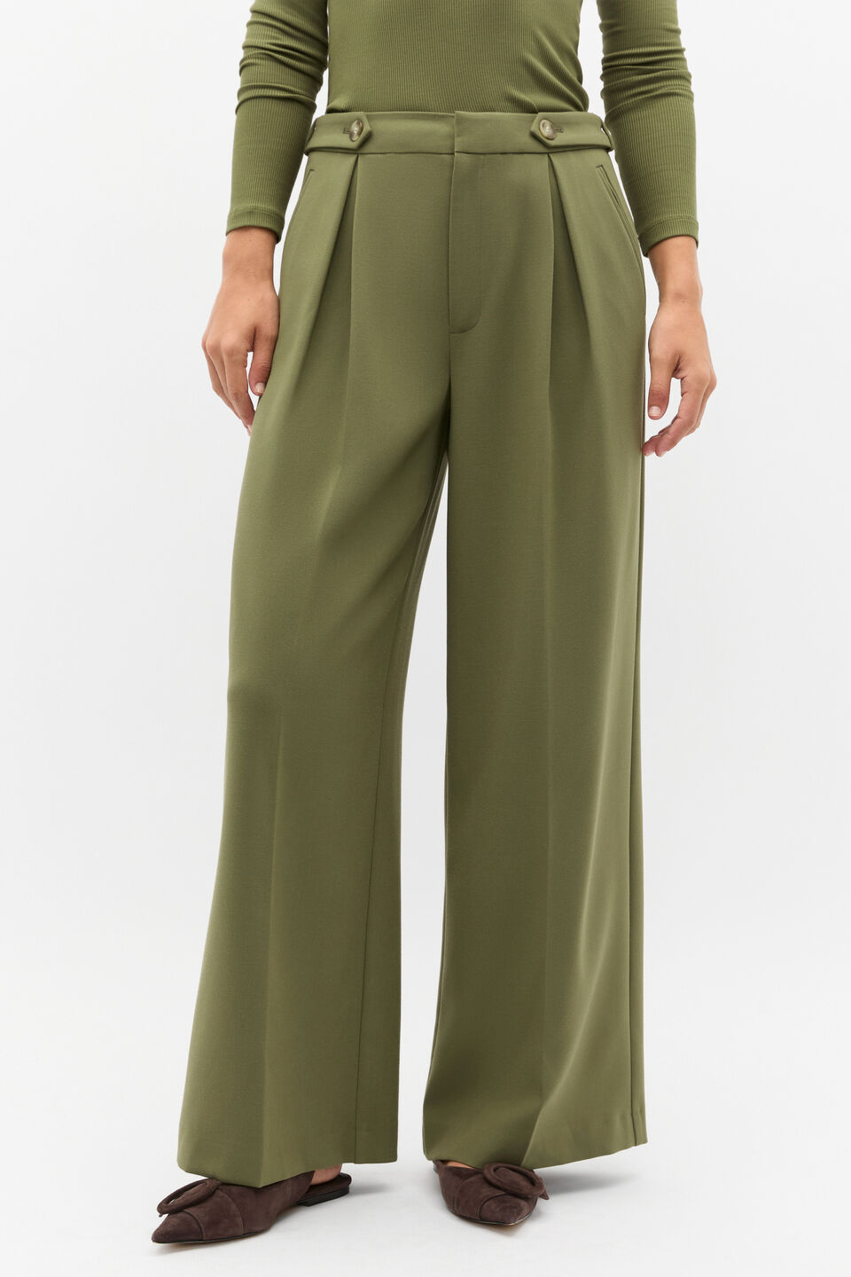 Button Tab Trouser  Rainforest