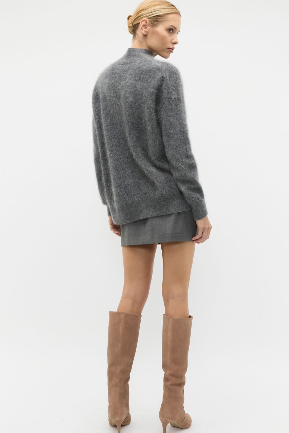 Brushed Cashmere Roll Neck Knit  Charcoal Grey Marle