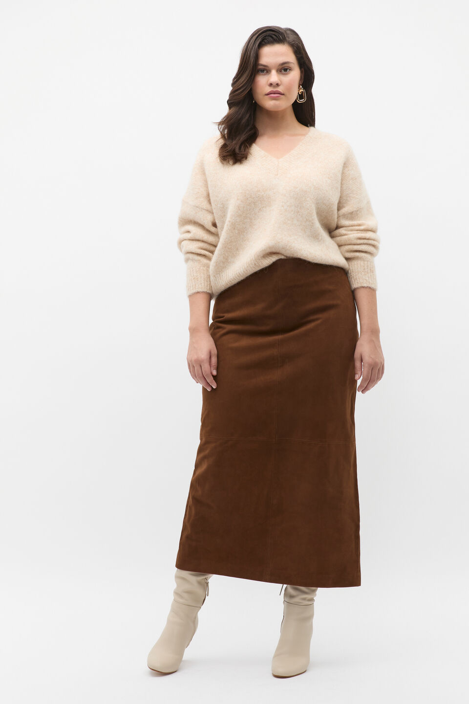 Suede Midi Skirt  Maple