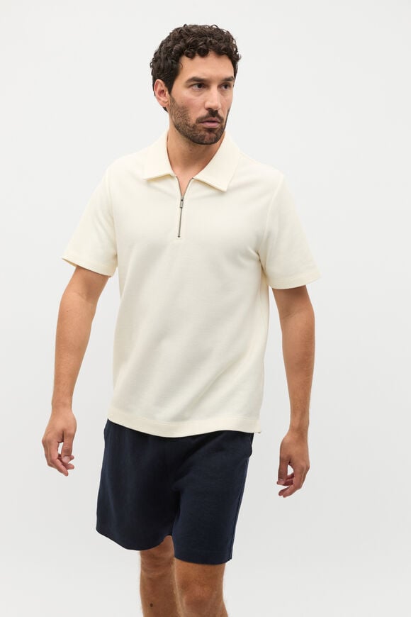 Half Zip Polo  Vintage White  hi-res