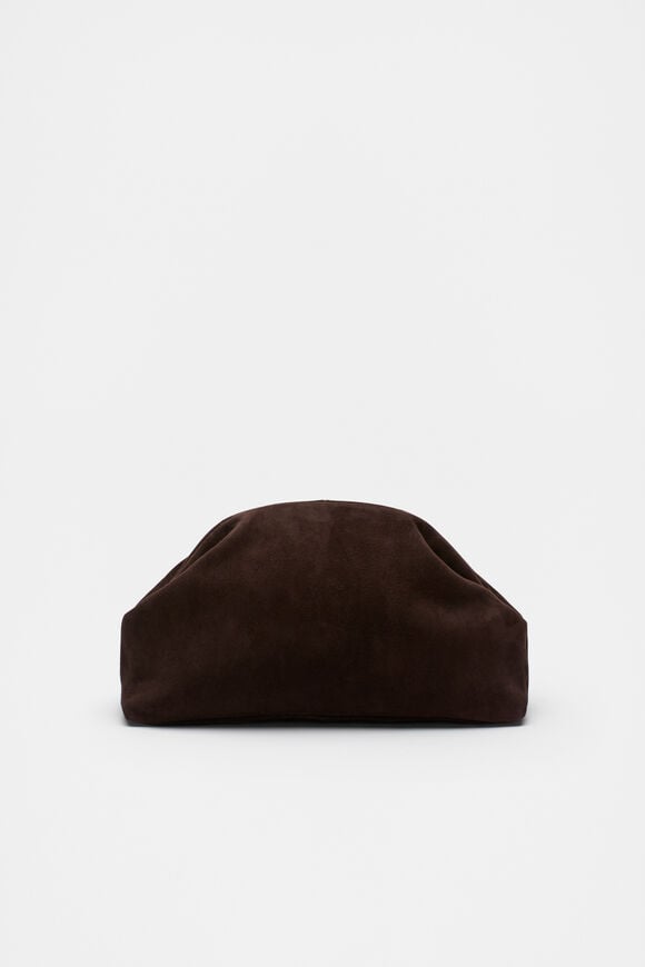 Suede Leather Rounded Clutch  Dark Espresso Suede  hi-res