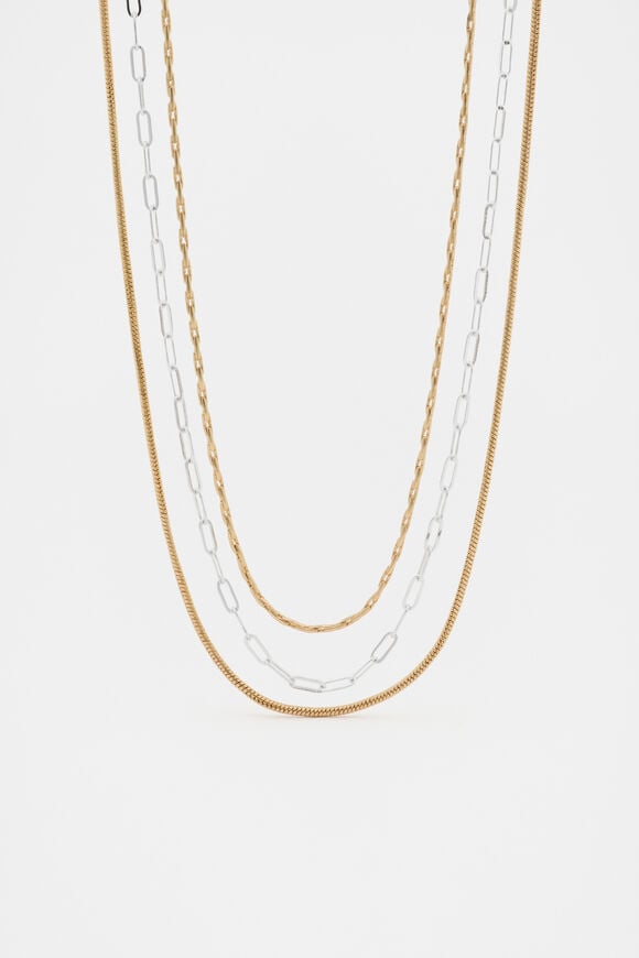 Triple Chain Necklace  Gold Silver  hi-res