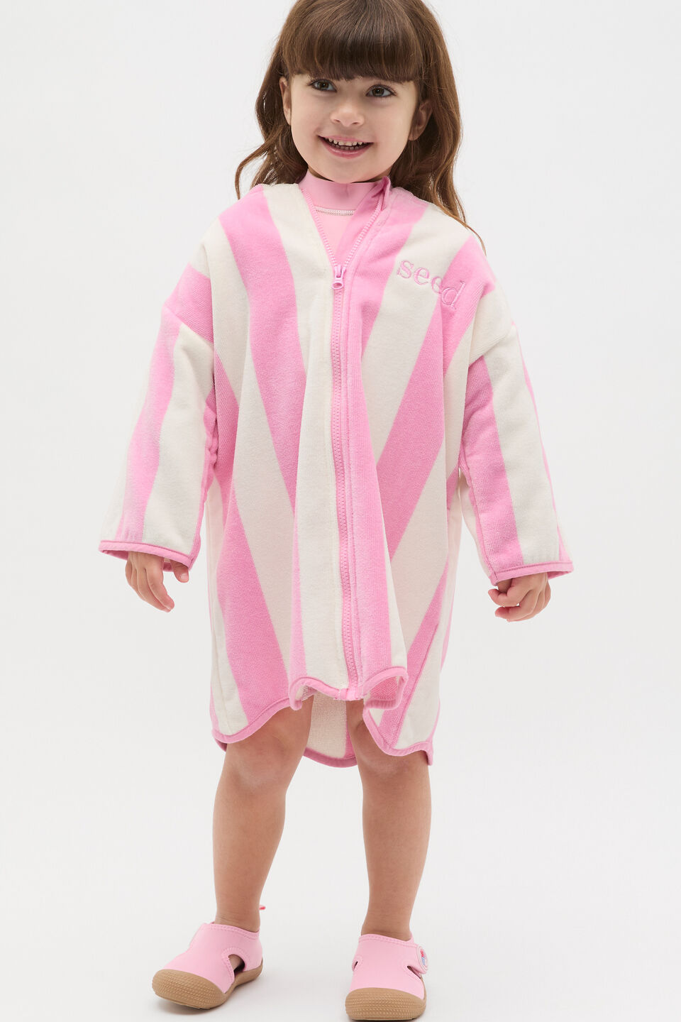 Swim Zip Poncho  Candy Pink Stripe