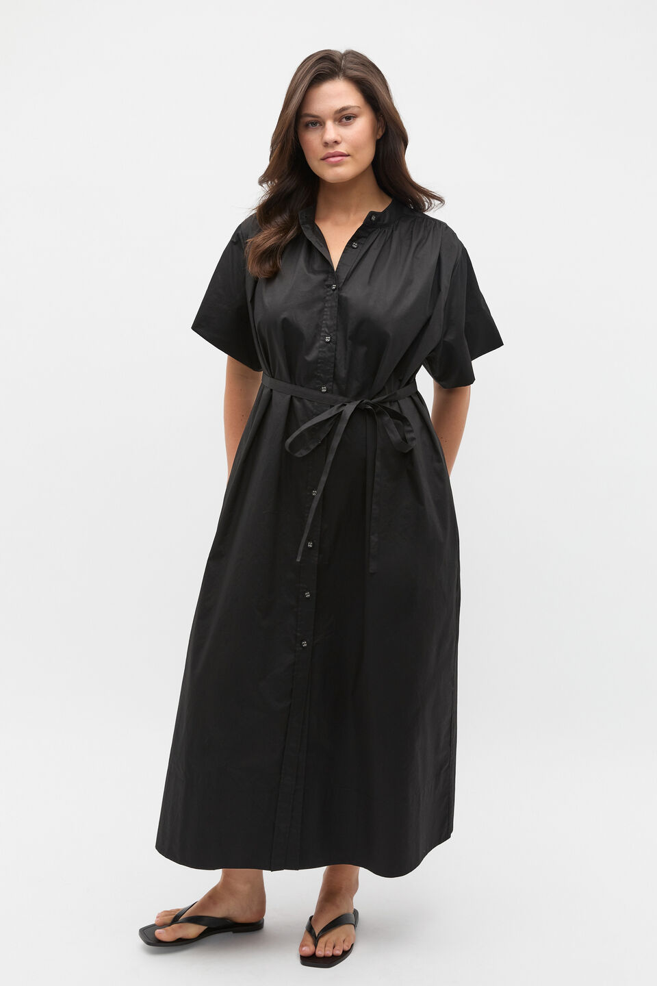 Poplin Voluminous Maxi Dress  Black