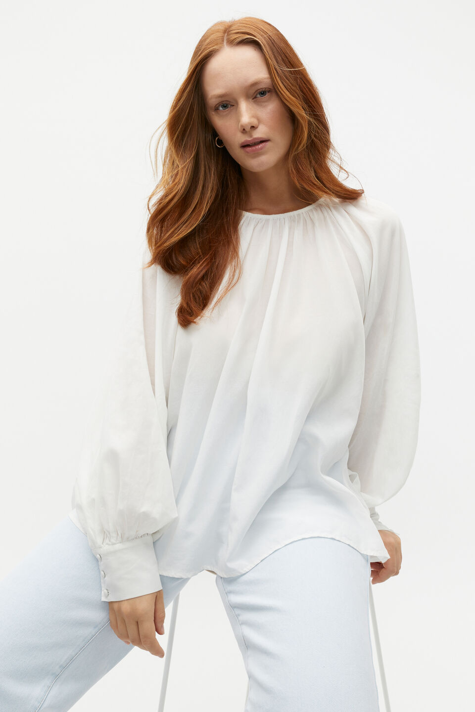 Voile Gathered Blouse  Cloud Cream