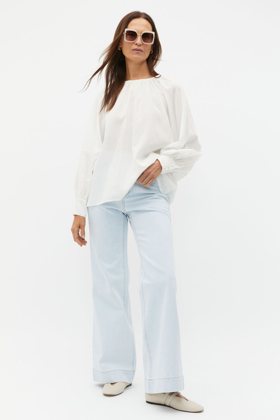 Voile Gathered Blouse  Cloud Cream