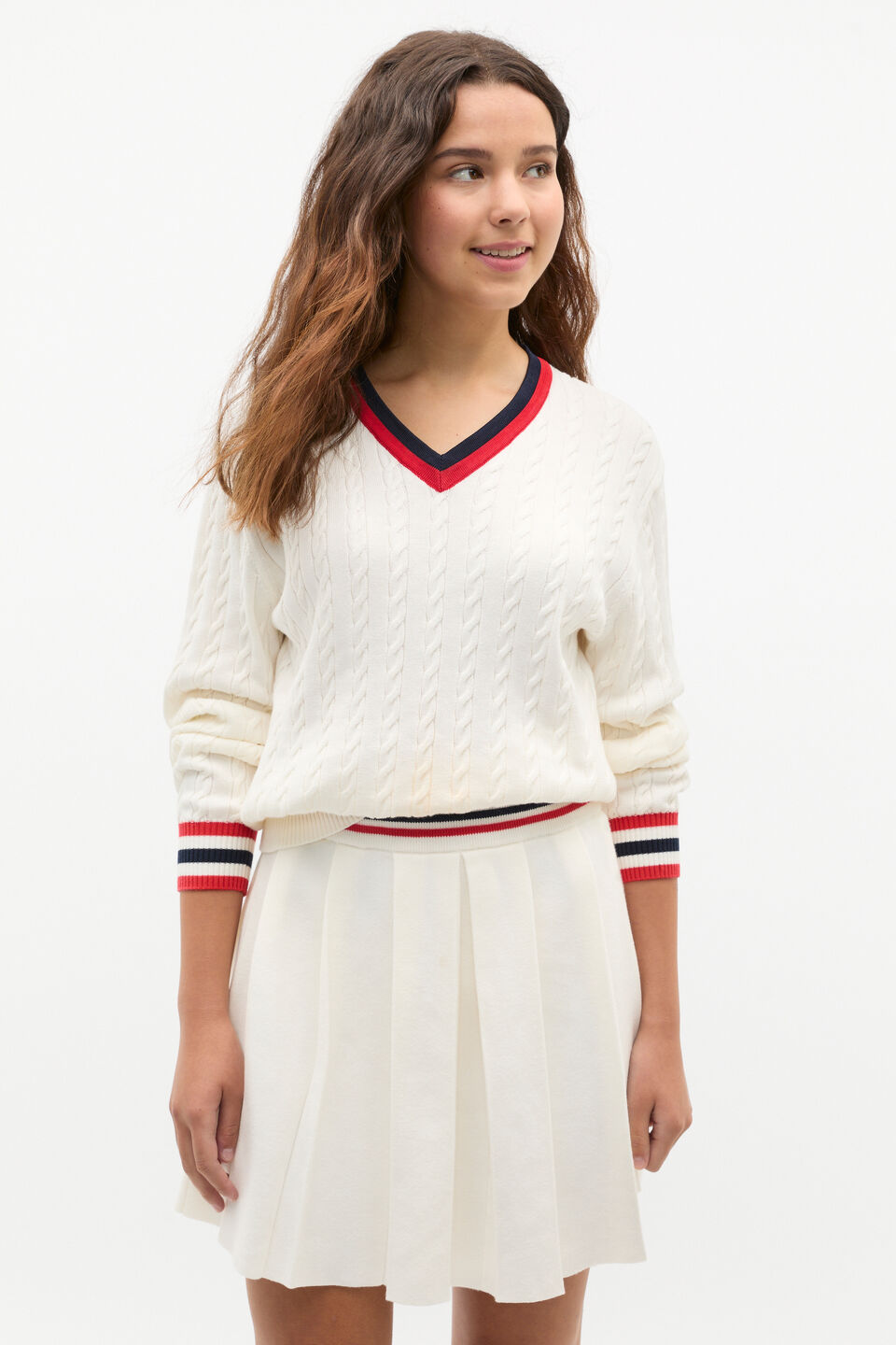 V Neck Knit Sweater  Light Cream