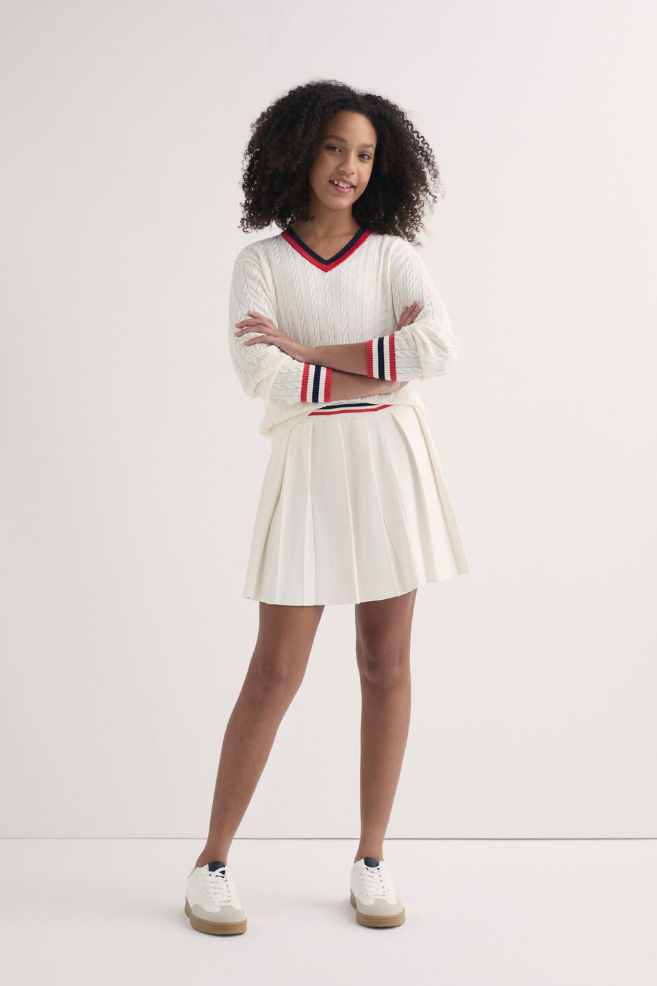 V Neck Knit Sweater  Light Cream