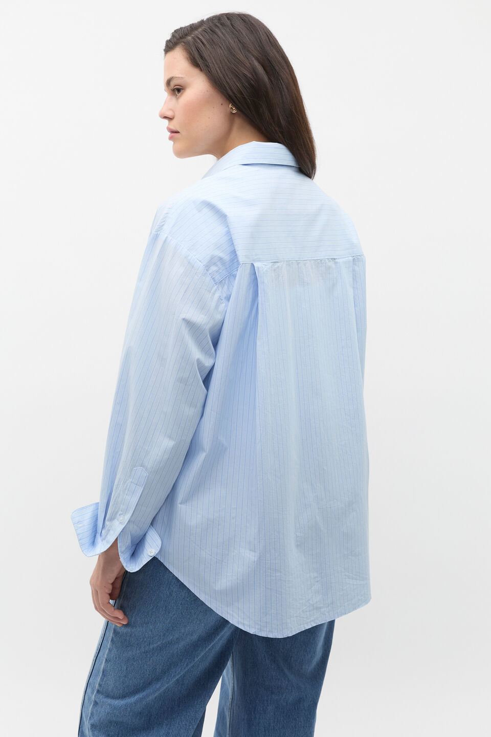 Poplin Pocket Front Shirt  Ice Blue Stripe