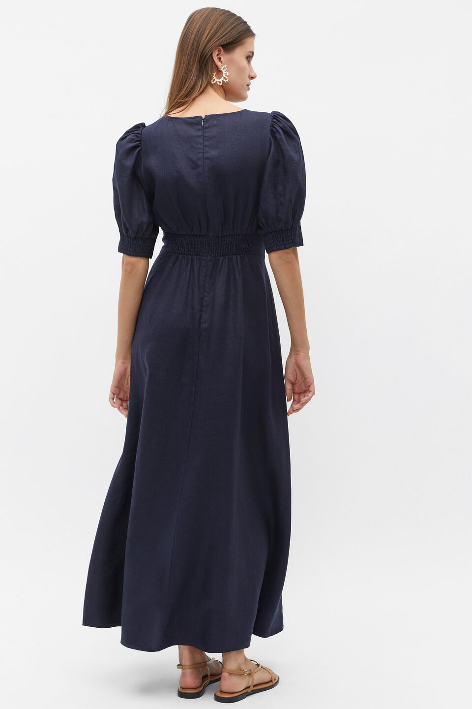Linen Twist Front Midi Dress  Midnight Sky