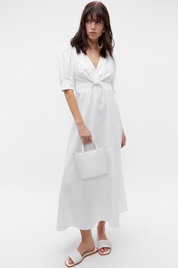 Linen Twist Front Midi Dress  Whisper White  hi-res