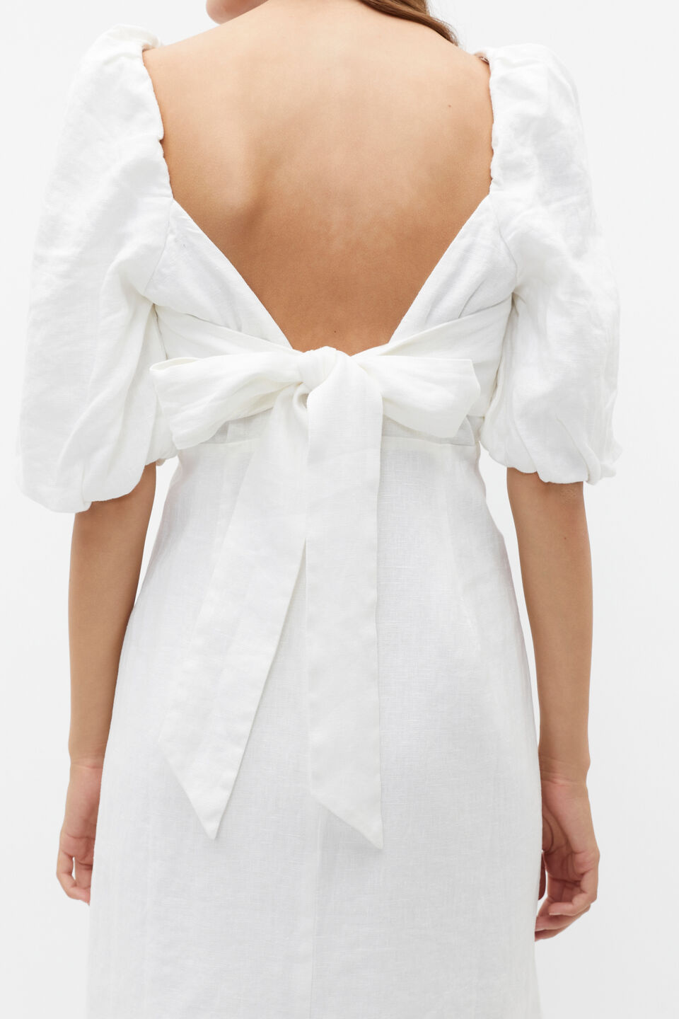 Linen Puff Sleeve Mini Dress  Whisper White