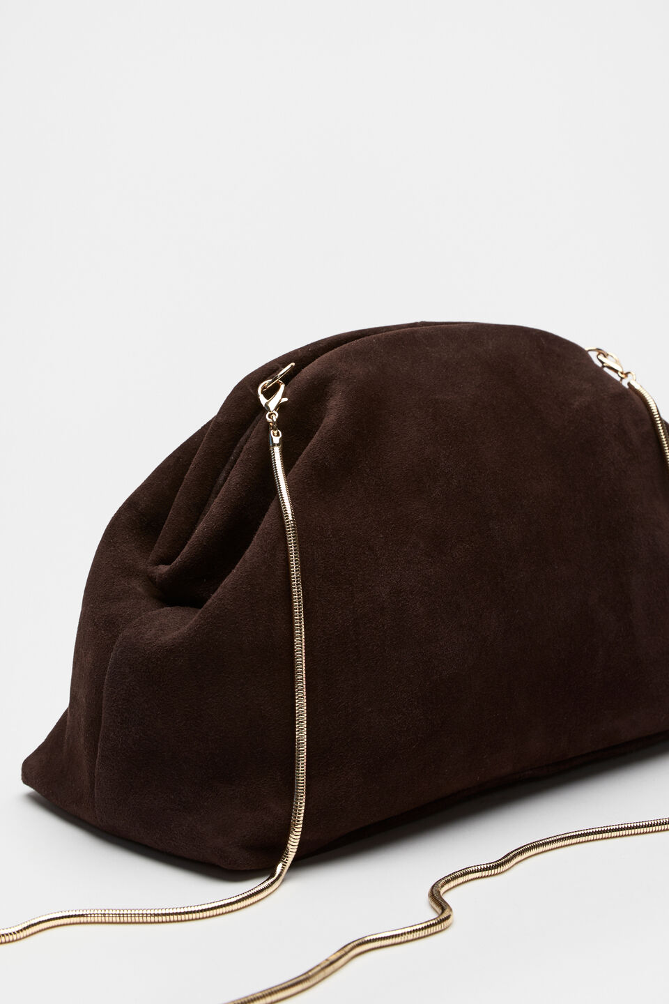 Suede Leather Rounded Clutch  Dark Espresso Suede