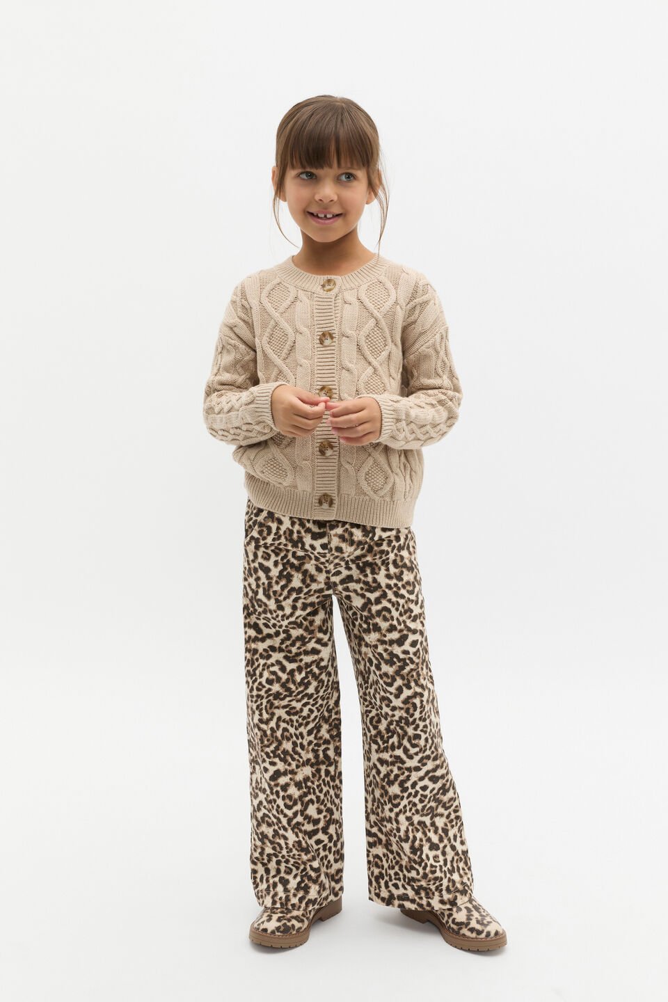 Cable Knit Cardigan  Caramel Marle