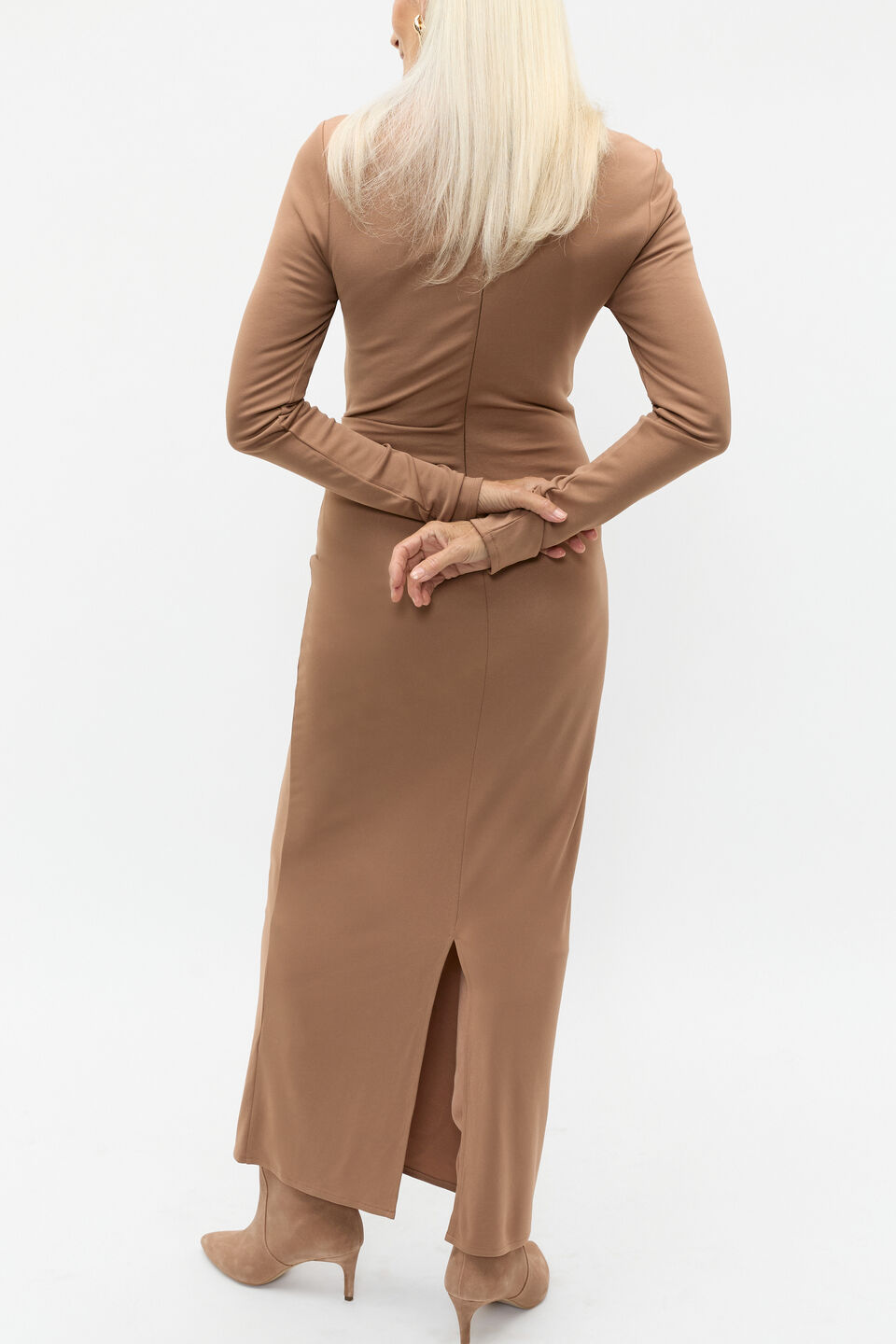 Long Sleeve Ruched Side Dress  Amaretto