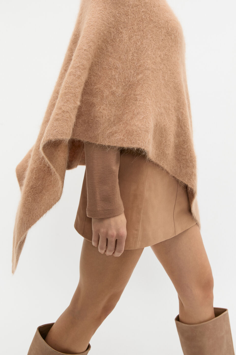 Fluffy Asymmetrical Poncho  Amaretto