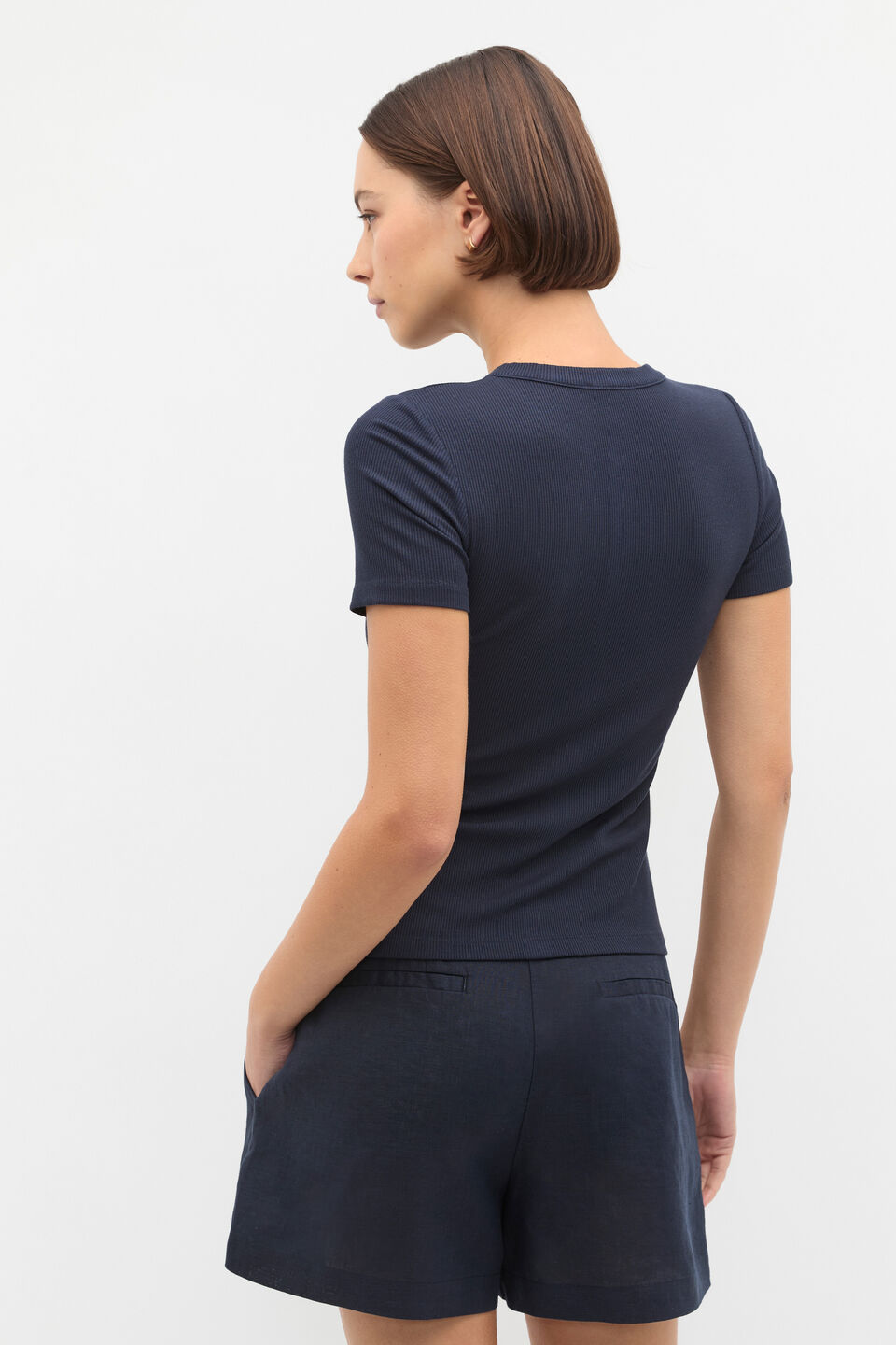 Rib Button Through Top  Twilight Blue