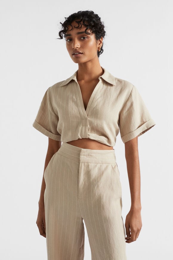 Linen Pinstripe Twist Shirt  Cool Sand Pinstripe  hi-res