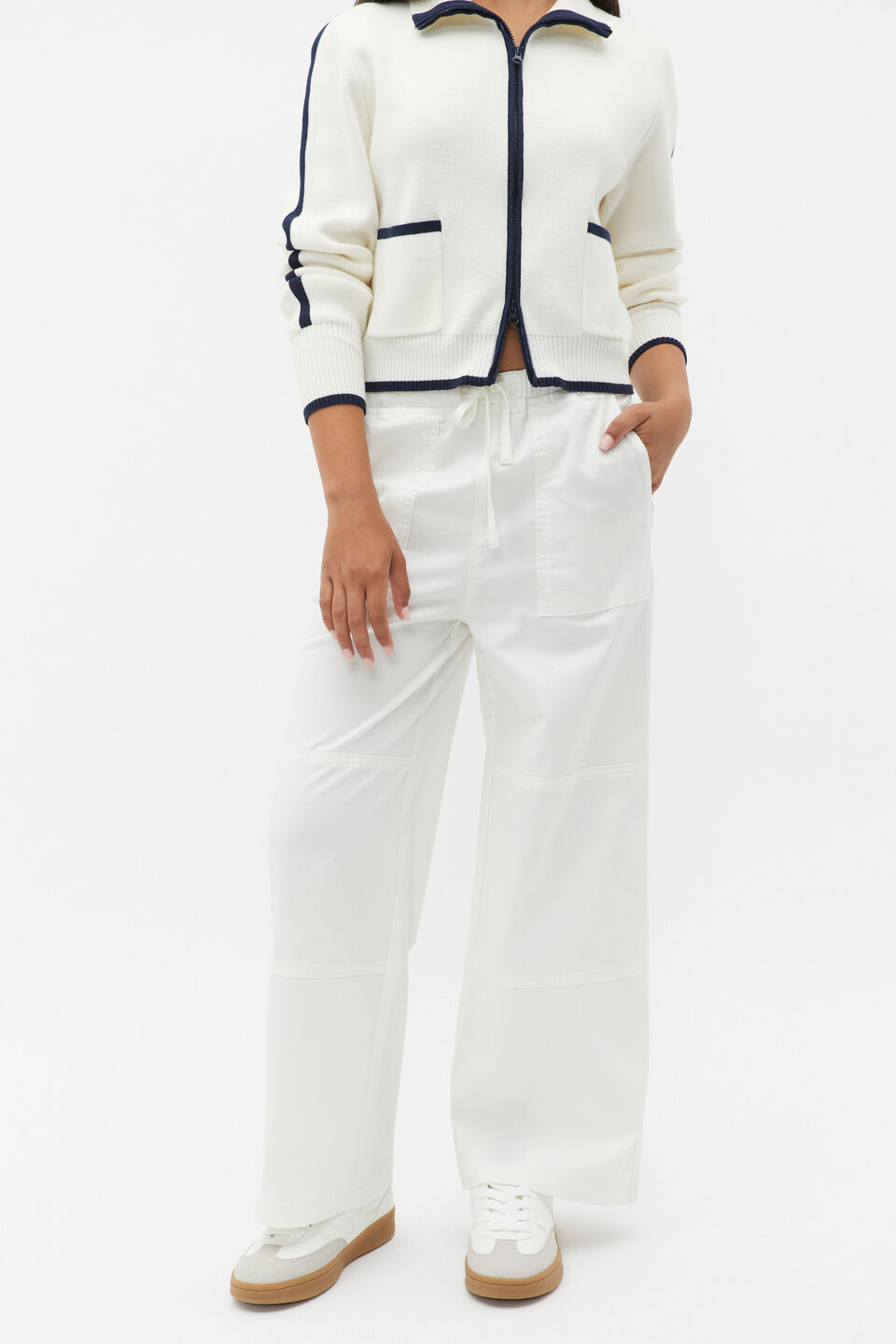Elasticated Patch Pant  Light Cream