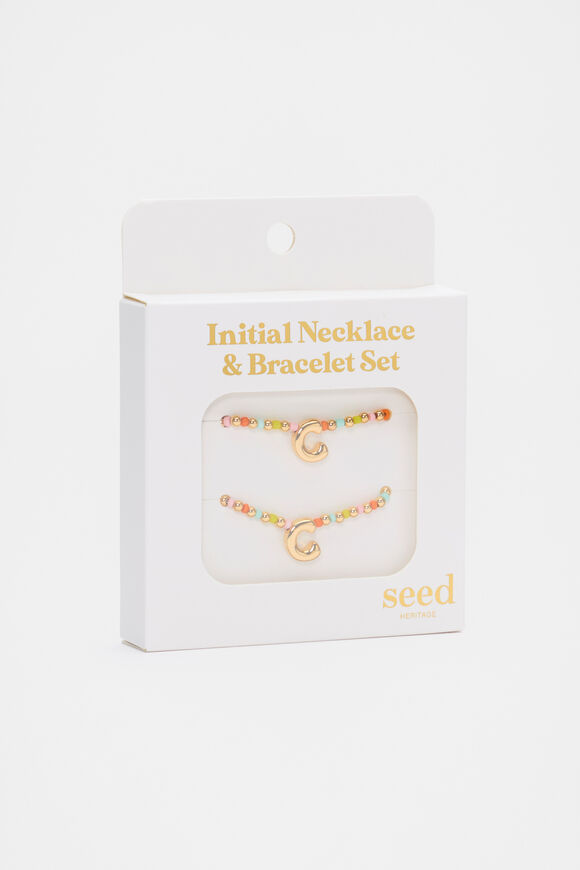 Initial Necklace And Bracelet Set  C  hi-res