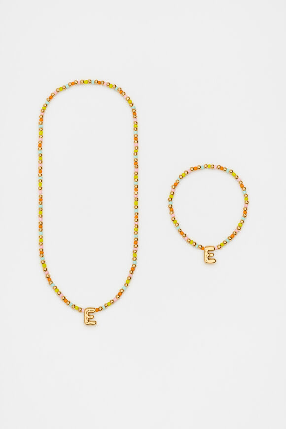 Initial Necklace And Bracelet Set  E  hi-res