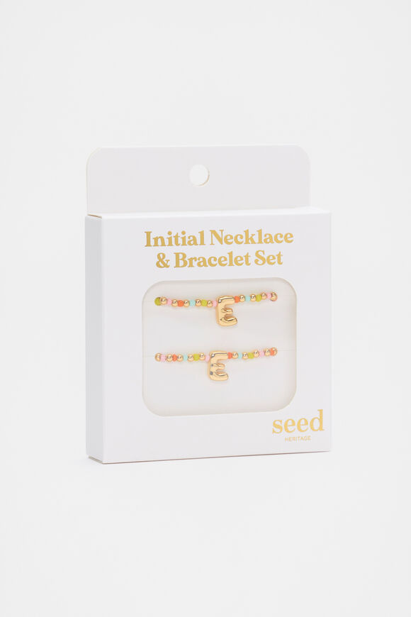 Initial Necklace And Bracelet Set  E  hi-res
