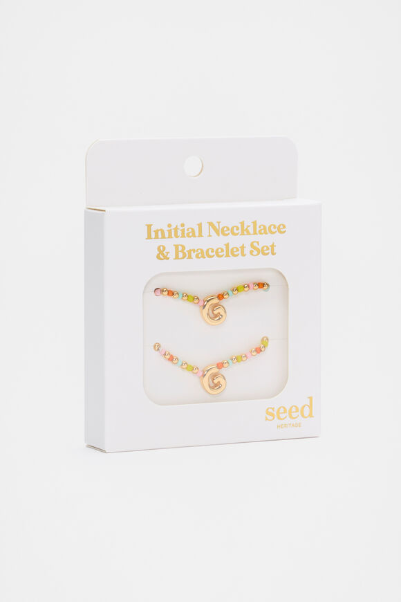 Initial Necklace And Bracelet Set  G  hi-res