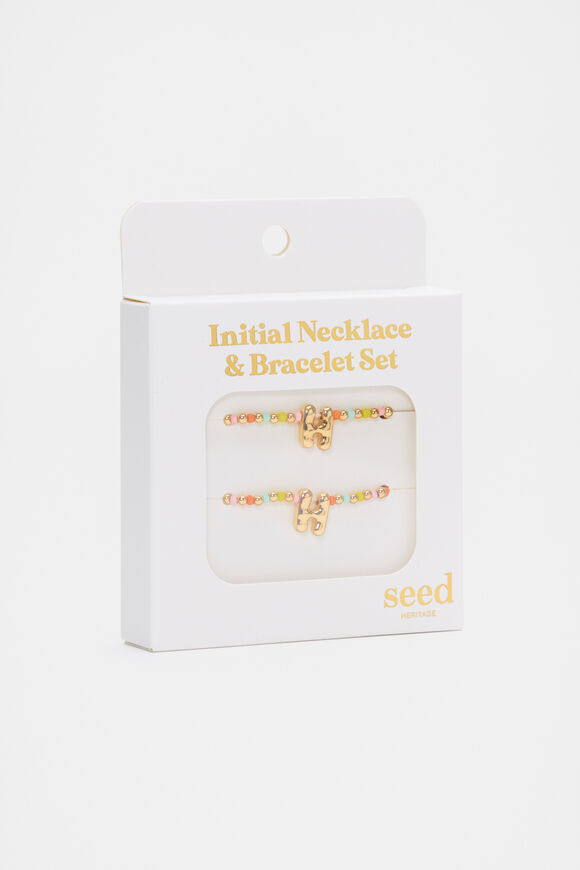Initial Necklace And Bracelet Set  H  hi-res
