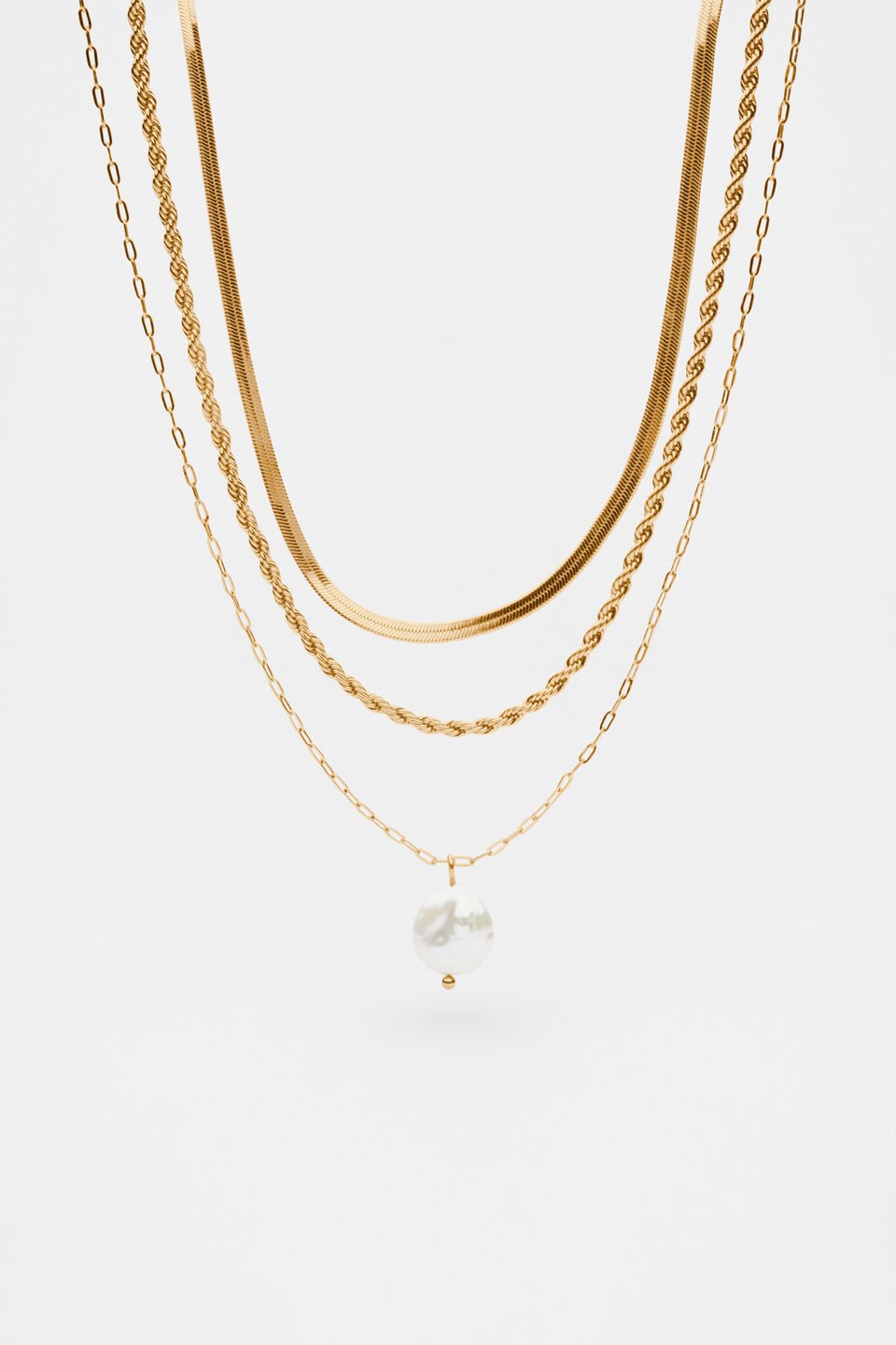 Pearly Layered Necklace  Gold