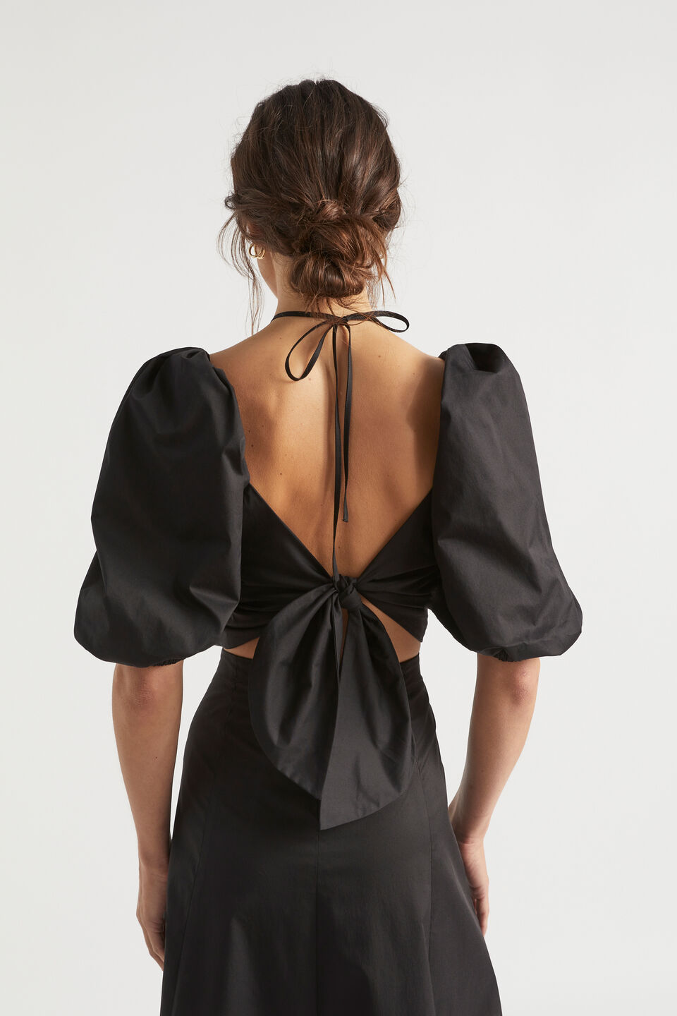 Sateen Tie Neck Top  Black