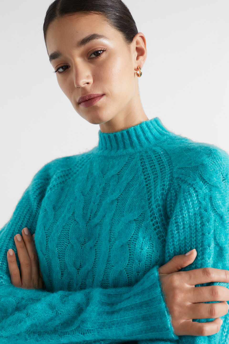 Plait Cable Knit  Peacock Blue Twist