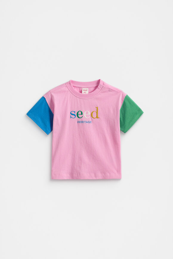 Colourblock Logo Tee  Candy Pink Multi  hi-res