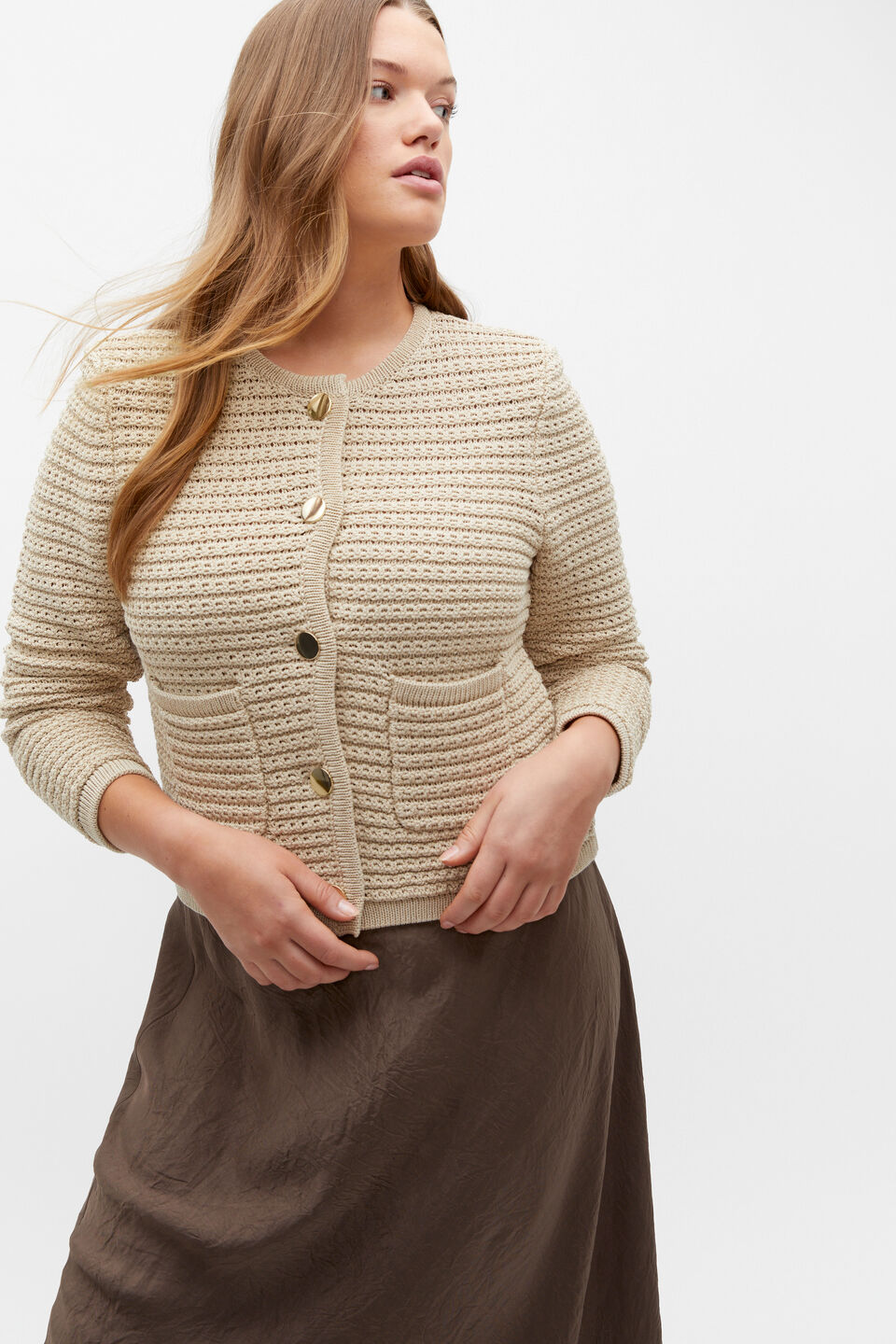 Crochet Knit Cardigan  Sandshell Marle