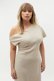 Linen Draped Shoulder Midi Dress  Cool Sand  hi-res