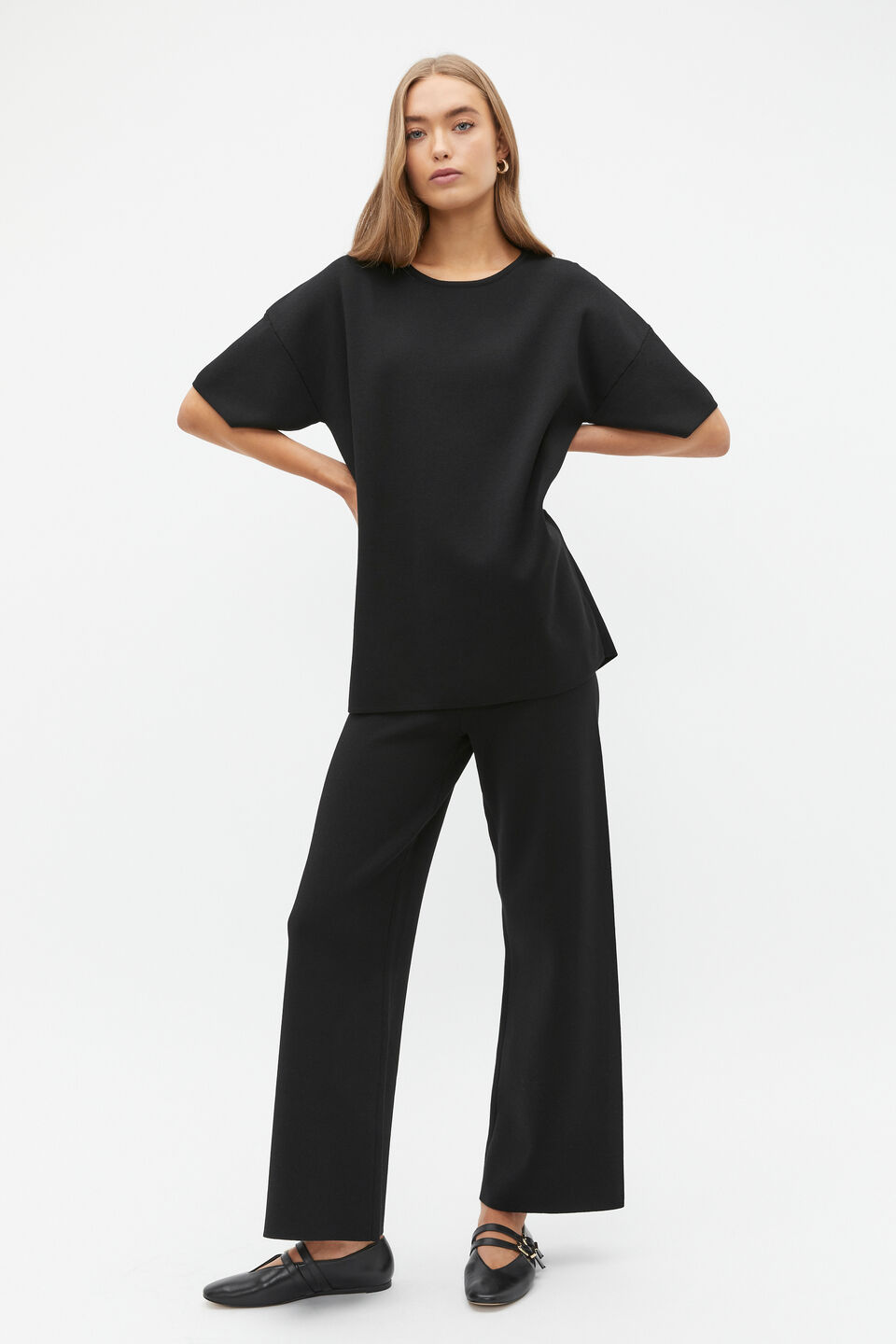 Oversized Crepe Knit Tee  Black