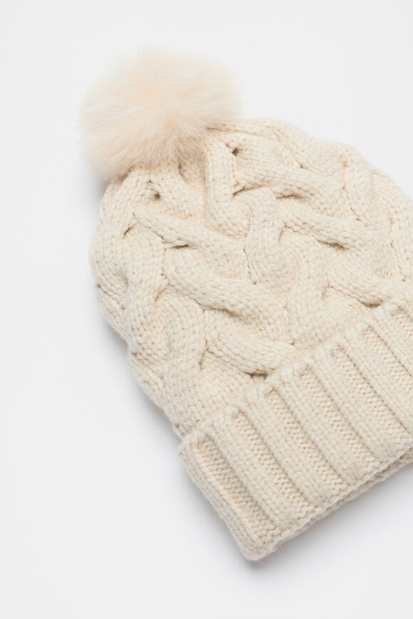 Cable Knit Beanie  Oat Marle  hi-res